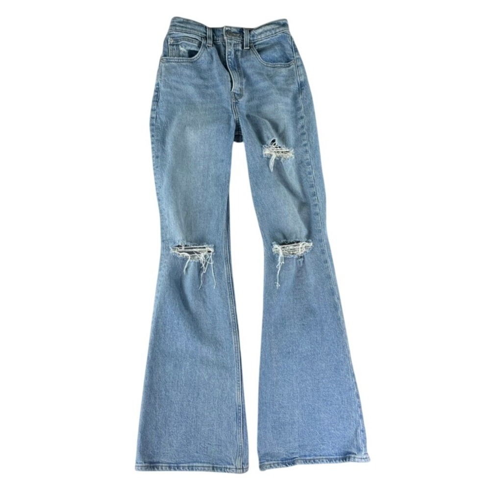 Levi's Premium 70s High Flare Jeans Womens W24 L32 Distressed Light Wash Stretch